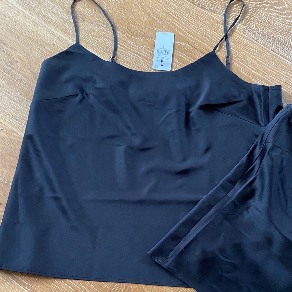 Black Satin Camisole Tops - Picture 2 of 4